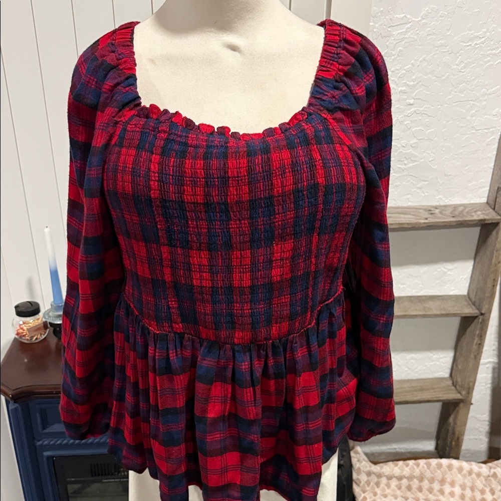 Torrid Plaid Red and Blue Women's Top